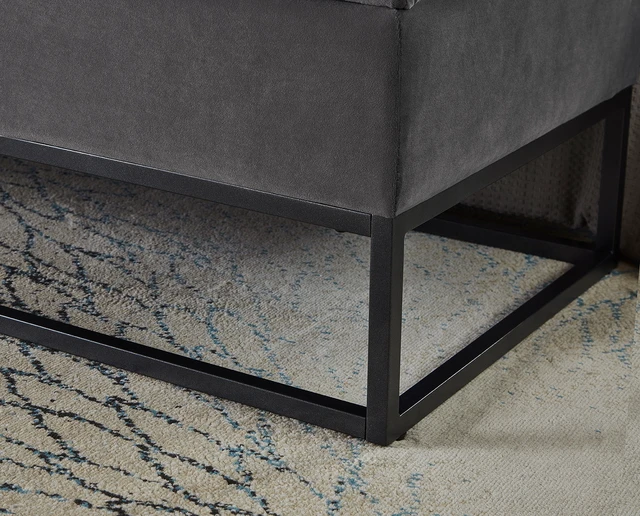 Alt view image 4 of 7 - 58.6 Inch Bed Bench Metal Base with Storage Velvet, Grey, Benches Stools