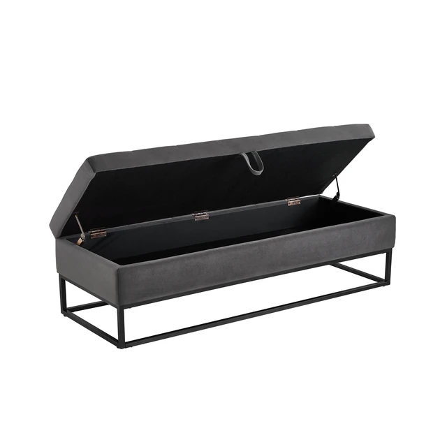Alt view image 7 of 7 - 58.6 Inch Bed Bench Metal Base with Storage Velvet, Grey, Benches Stools
