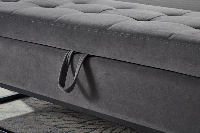 Alt view image 6 of 7 - 58.6 Inch Bed Bench Metal Base with Storage Velvet, Grey, Benches Stools
