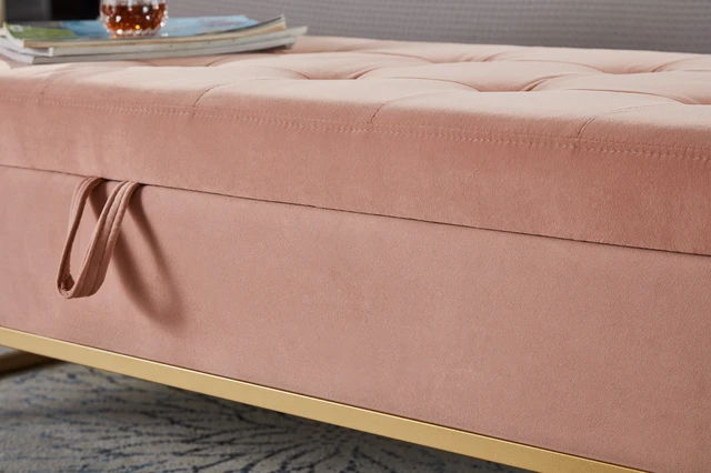 Alt view image 4 of 7 - 58.6 Inch Bed Bench Metal Base with Storage Velvet, Pink, Benches Stools