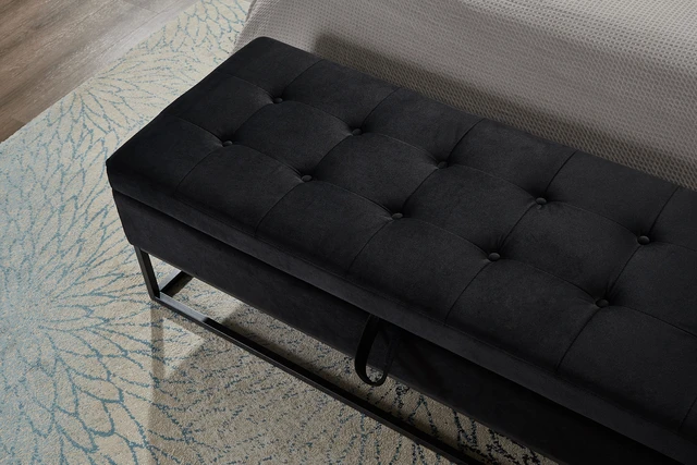 Alt view image 5 of 7 - 58.6 Inch Bed Bench Metal Base with Storage Velvet, Black, Benches Stools