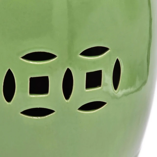Alt view image 5 of 7 - 18 Inch Ceramic Barrel Stool with Cutout Design, Accent Side Table, Green, Benches Stools