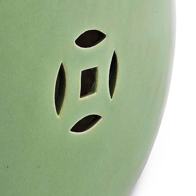Alt view image 6 of 7 - 18 Inch Ceramic Barrel Stool with Cutout Design, Accent Side Table, Green, Benches Stools