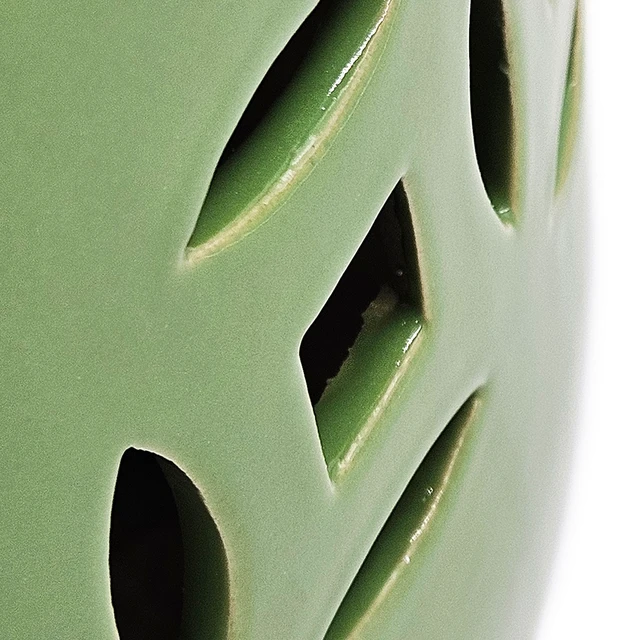 Alt view image 7 of 7 - 18 Inch Ceramic Barrel Stool with Cutout Design, Accent Side Table, Green, Benches Stools