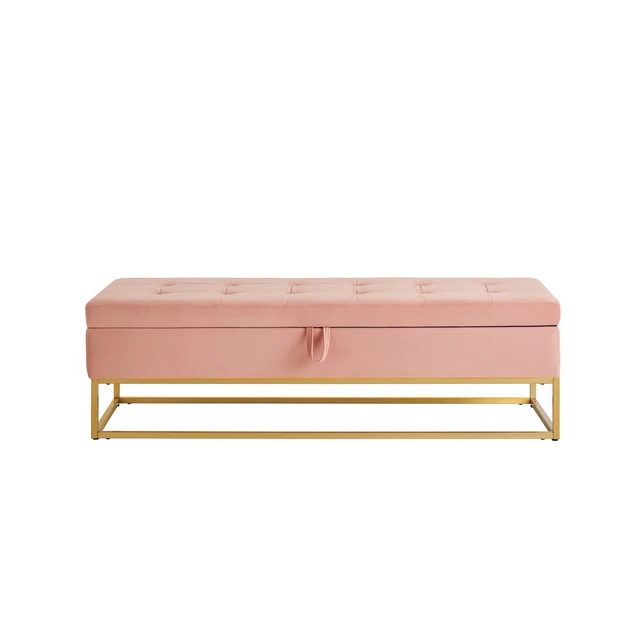 Alt view image 7 of 7 - 58.6 Inch Bed Bench Metal Base with Storage Velvet, Pink, Benches Stools
