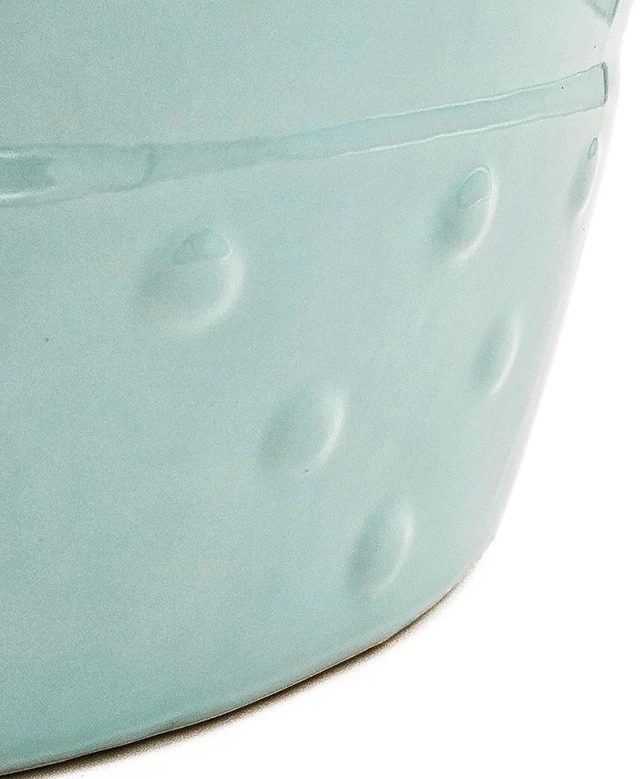 Alt view image 7 of 7 - 18 Inch Ceramic Barrel Stool with Cutout Design, Accent Side Table, Blue, Benches Stools