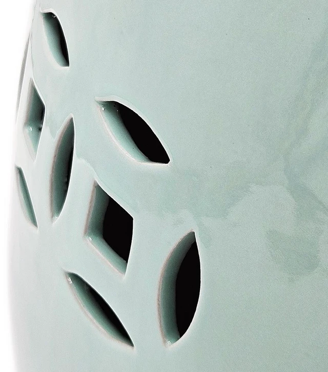 Alt view image 6 of 7 - 18 Inch Ceramic Barrel Stool with Cutout Design, Accent Side Table, Blue, Benches Stools