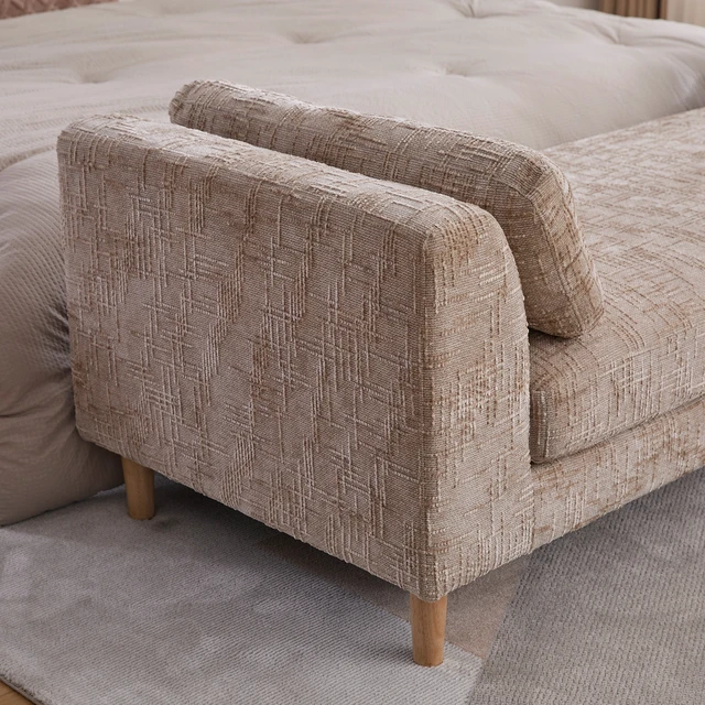 Alt view image 6 of 7 - 83.1 Inch Wide Upholstered End Bed Bench with Armrests, Chenille Chaise Lounge Couch with Bolster Pillows Daybed