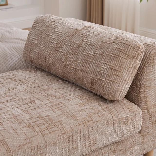 Alt view image 7 of 7 - 83.1 Inch Wide Upholstered End Bed Bench with Armrests, Chenille Chaise Lounge Couch with Bolster Pillows Daybed