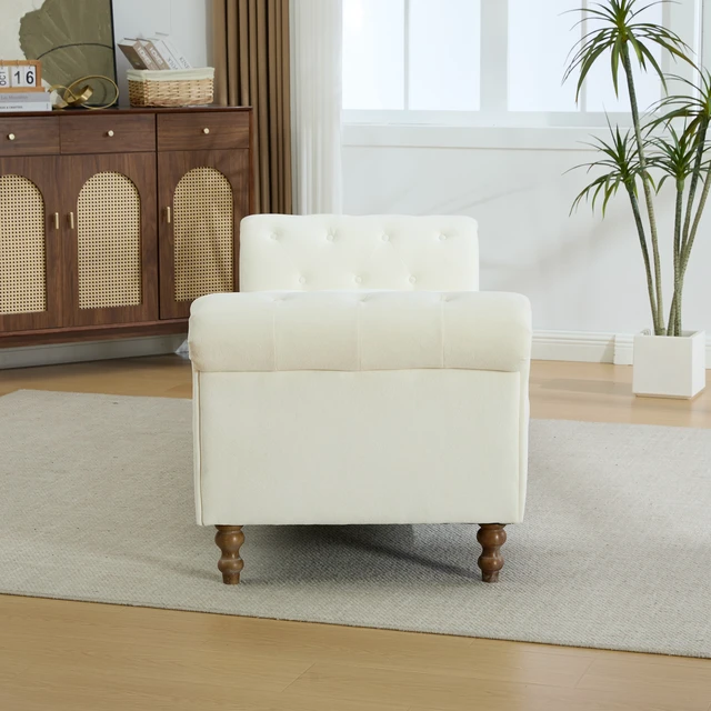 Alt view image 6 of 7 - 87.01 Inch Wide Upholstered End Bed Bench with Armrests, Chenille Chaise Lounge Couch with Bolster Pillows Daybed