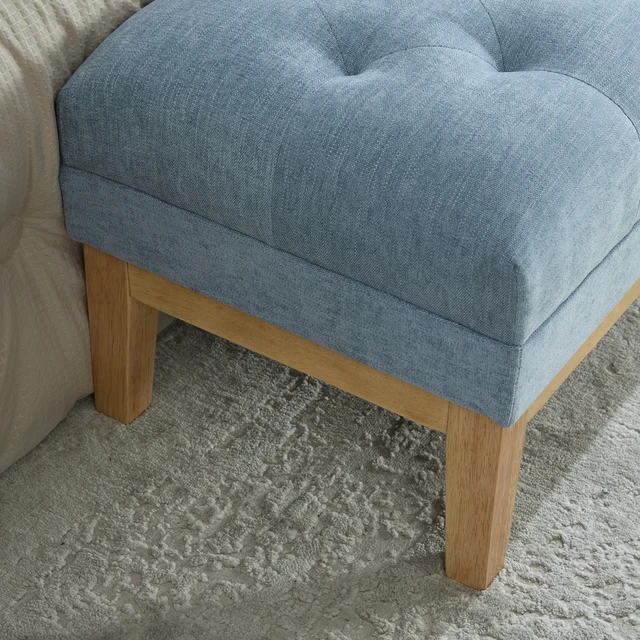 Alt view image 6 of 7 - 63 Inch Wide Upholstered Chenille Accent End Bed Bench Ottoman with Nature Finished Rubberwood Legs, Tufted Footstool