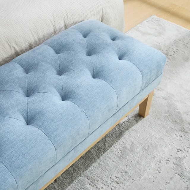 Alt view image 7 of 7 - 63 Inch Wide Upholstered Chenille Accent End Bed Bench Ottoman with Nature Finished Rubberwood Legs, Tufted Footstool