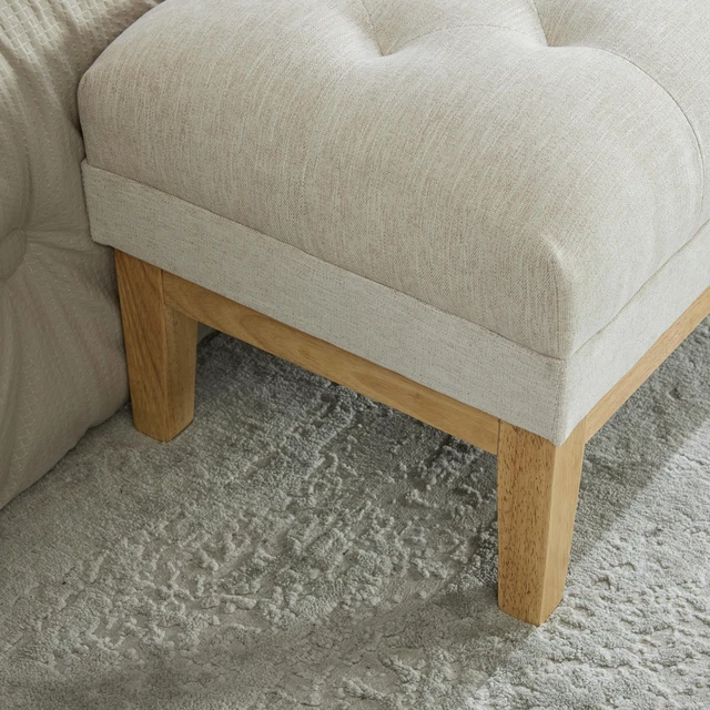 Alt view image 6 of 7 - 63 Inch Wide Upholstered Chenille Accent End Bed Bench Ottoman with Nature Finished Rubberwood Legs, Tufted Footstool
