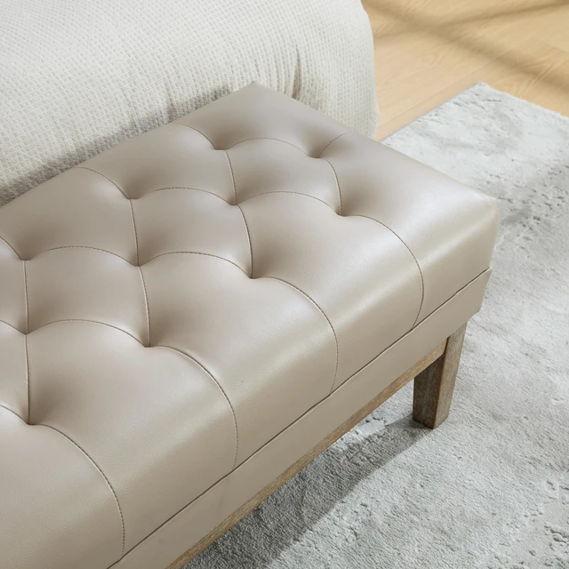 Alt view image 7 of 7 - 63 Inch Upholstered Faux Leather Accent End Bed Bench Ottoman with Seadrift Finished Rubberwood Legs, Tufted