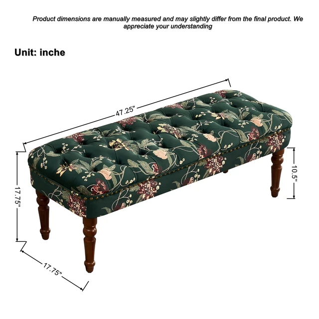 Alt view image 5 of 7 - Sofa Chair Living Single Sofa Chair and Tufted Floral Bench with Turned Wood Legs, European Dressing Stool Lazy Green