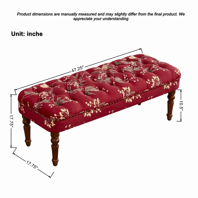 Alt view image 5 of 7 - Sofa Chair Living Single Sofa Chair and Tufted Floral Bench with Turned Wood Legs, European Dressing Stool Lazy Wine