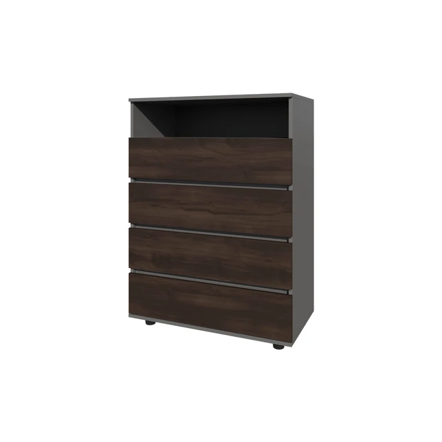 Alt view image 2 of 6 - Stained 4 Drawer Dresser with Open Shelf, Grey Brown, Particle Board, Dressers Chests Wardrobes