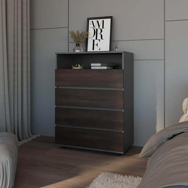 Main image of Stained 4 Drawer Dresser with Open Shelf, Grey Brown, Particle Board, Dressers Chests Wardrobes