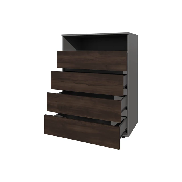 Alt view image 4 of 6 - Stained 4 Drawer Dresser with Open Shelf, Grey Brown, Particle Board, Dressers Chests Wardrobes