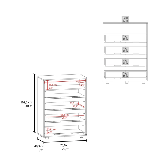 Alt view image 6 of 6 - Stained 4 Drawer Dresser with Open Shelf, Grey Brown, Particle Board, Dressers Chests Wardrobes