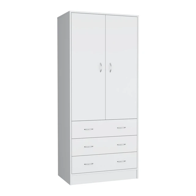 Alt view image 5 of 7 - Armoire 71 Inch, 2 Doors 3 Drawers and Hanging Rod, White, Engineered Wood, Dressers Chests Wardrobes