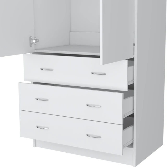 Alt view image 6 of 7 - Armoire 71 Inch, 2 Doors 3 Drawers and Hanging Rod, White, Engineered Wood, Dressers Chests Wardrobes