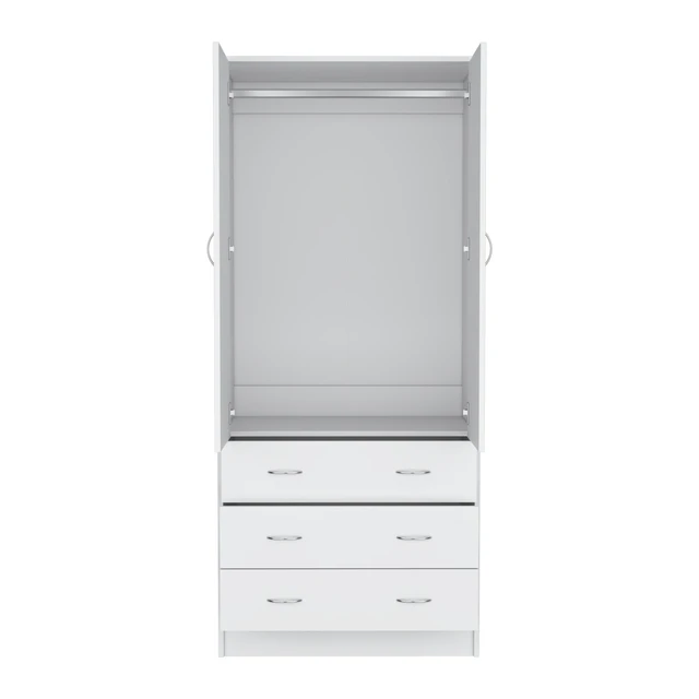Alt view image 2 of 7 - Armoire 71 Inch, 2 Doors 3 Drawers and Hanging Rod, White, Engineered Wood, Dressers Chests Wardrobes