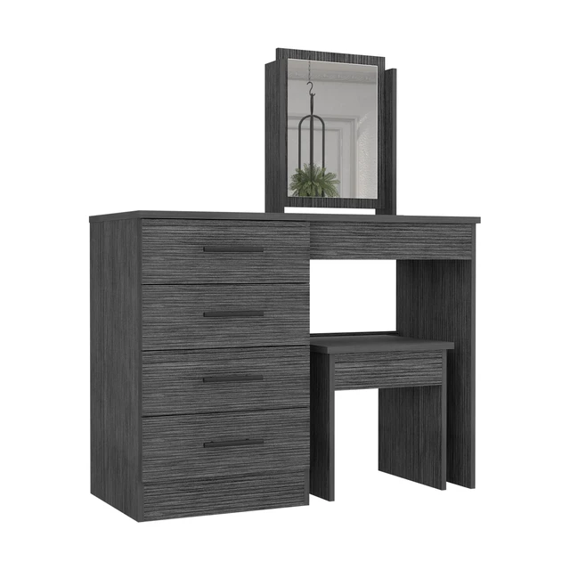 Alt view image 2 of 6 - Makeup Dressing Table, Mirror Four Drawers Stool Smokey, Smoke Grey, Engineered Wood, Dressers Chests Wardrobes