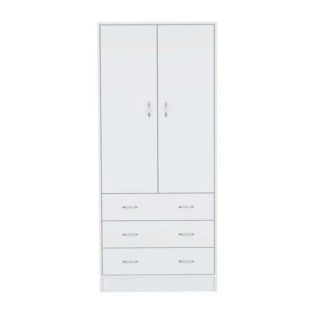 Alt view image 3 of 7 - Armoire 71 Inch, 2 Doors 3 Drawers and Hanging Rod, White, Engineered Wood, Dressers Chests Wardrobes