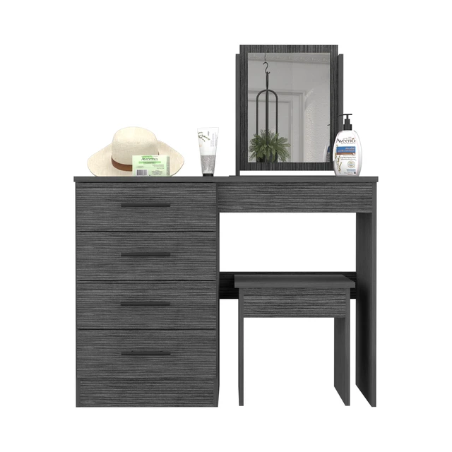 Alt view image 5 of 6 - Makeup Dressing Table, Mirror Four Drawers Stool Smokey, Smoke Grey, Engineered Wood, Dressers Chests Wardrobes
