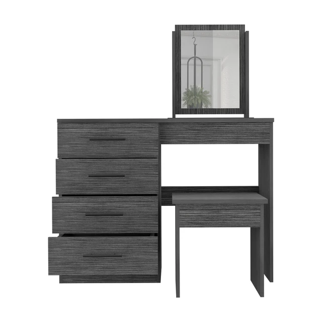 Alt view image 6 of 6 - Makeup Dressing Table, Mirror Four Drawers Stool Smokey, Smoke Grey, Engineered Wood, Dressers Chests Wardrobes