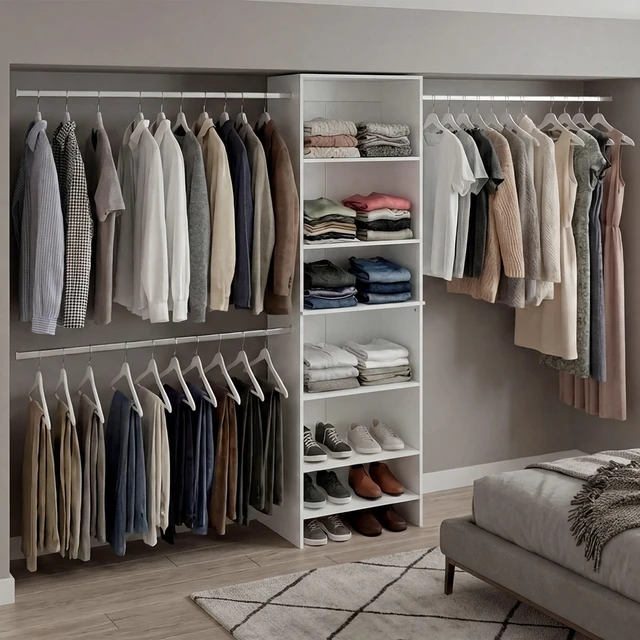 Main image of Nolan Walk in Closet System with Shelves and Hanging Rods, Storage Organizer, White, Particle Board, Dressers Chests