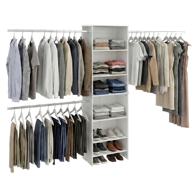Alt view image 3 of 7 - Nolan Walk in Closet System with Shelves and Hanging Rods, Storage Organizer, White, Particle Board, Dressers Chests