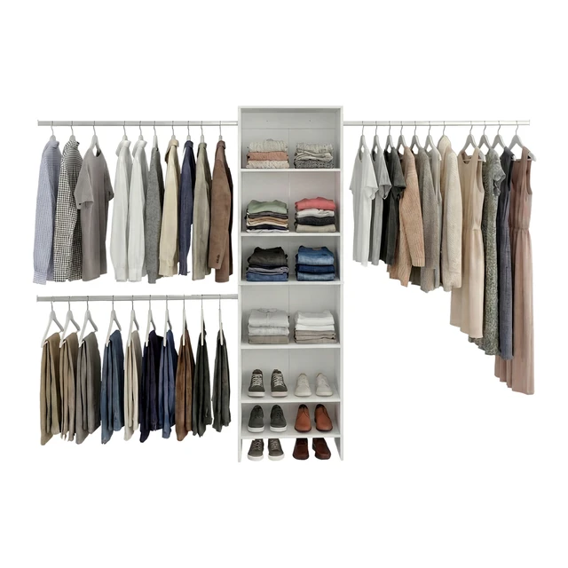 Alt view image 2 of 7 - Nolan Walk in Closet System with Shelves and Hanging Rods, Storage Organizer, White, Particle Board, Dressers Chests