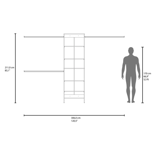Alt view image 4 of 7 - Nolan Walk in Closet System with Shelves and Hanging Rods, Storage Organizer, White, Particle Board, Dressers Chests