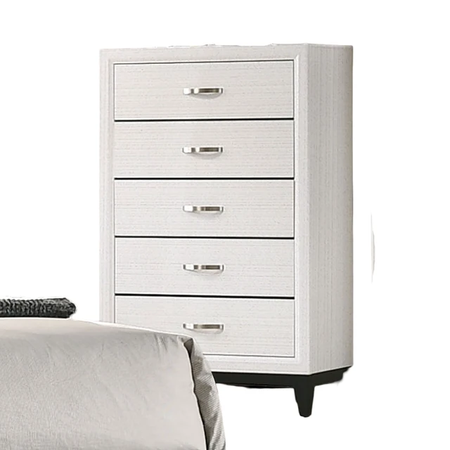 Alt view image 2 of 7 - 1 pc Chest Two Tone Design Wooden Legs Nickel Bar Pulls White Finish Furniture, Engineered Wood and Paper, Dressers