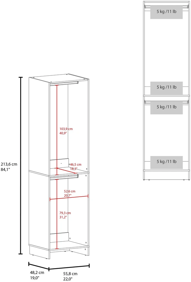 Alt view image 5 of 7 - Napa Freestanding Closet Organizer with Hanging Rods and Storage Shelves, White, Particle Board, Dressers Chests