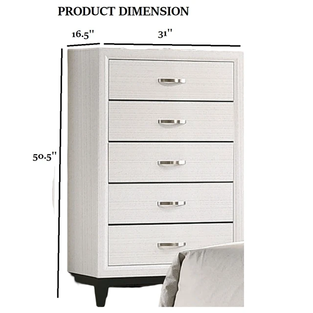 Alt view image 5 of 7 - 1 pc Chest Two Tone Design Wooden Legs Nickel Bar Pulls White Finish Furniture, Engineered Wood and Paper, Dressers