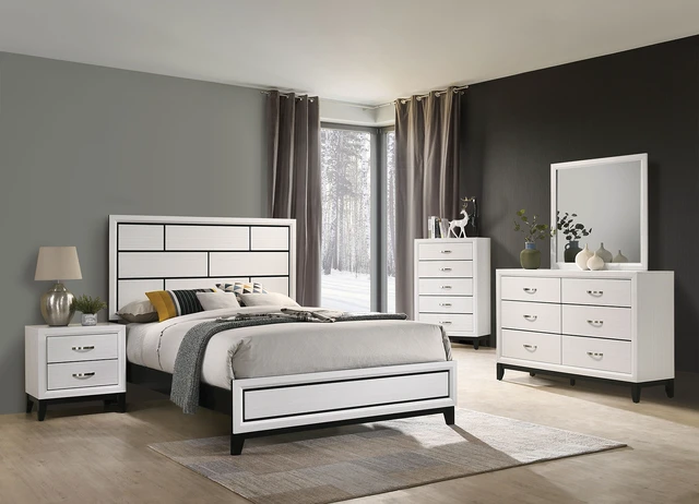 Alt view image 7 of 7 - 1 pc Chest Two Tone Design Wooden Legs Nickel Bar Pulls White Finish Furniture, Engineered Wood and Paper, Dressers