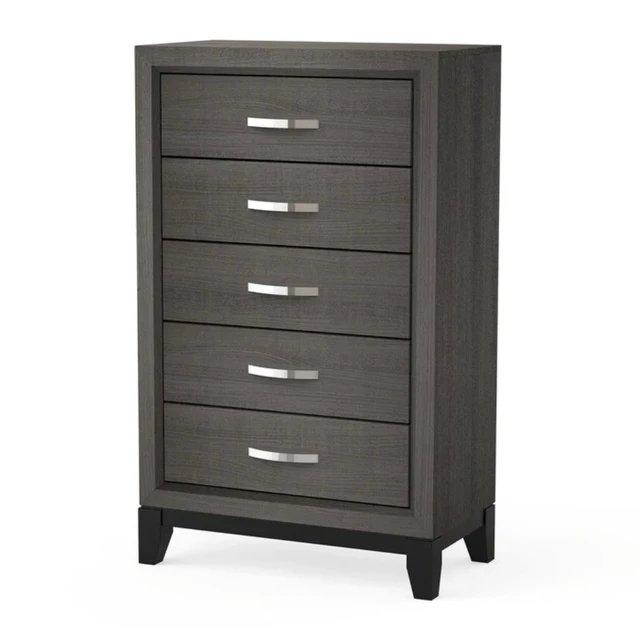 Alt view image 2 of 7 - 1 pc Chest Two Tone Design Wooden Legs Nickel Bar Pulls Gray Finish Furniture, Engineered Wood and Paper, Dressers