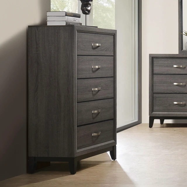 Main image of 1 pc Chest Two Tone Design Wooden Legs Nickel Bar Pulls Gray Finish Furniture, Engineered Wood and Paper, Dressers