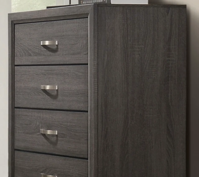 Alt view image 3 of 7 - 1 pc Chest Two Tone Design Wooden Legs Nickel Bar Pulls Gray Finish Furniture, Engineered Wood and Paper, Dressers