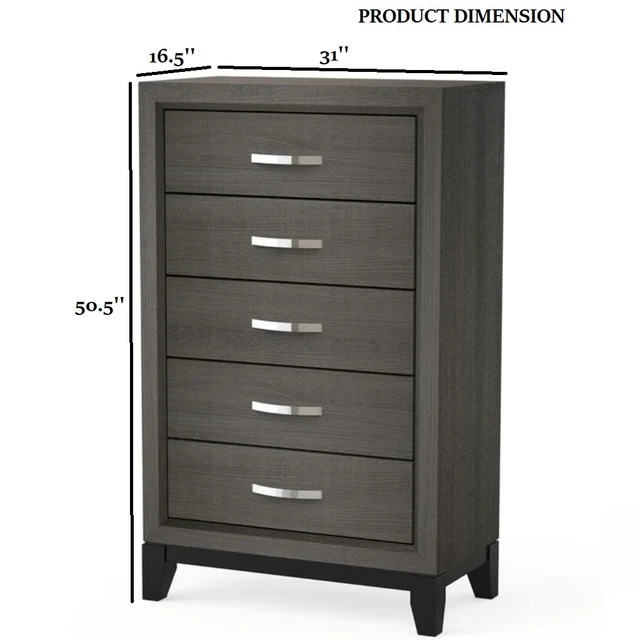 Alt view image 5 of 7 - 1 pc Chest Two Tone Design Wooden Legs Nickel Bar Pulls Gray Finish Furniture, Engineered Wood and Paper, Dressers