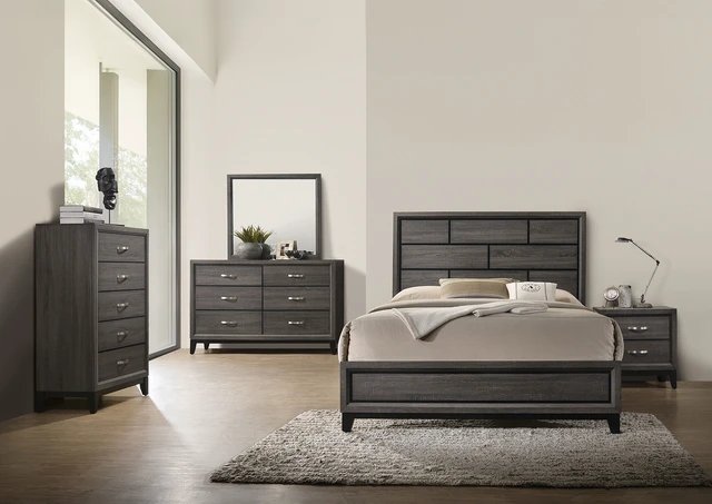 Alt view image 7 of 7 - 1 pc Chest Two Tone Design Wooden Legs Nickel Bar Pulls Gray Finish Furniture, Engineered Wood and Paper, Dressers