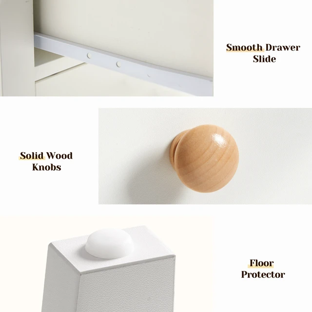 Alt view image 7 of 7 - Large 5 Drawer Nightstand Bedside Table with Solid Knobs Accent Side Table, White, Engineered Wood, Dressers Chests