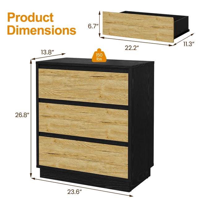 Alt view image 2 of 7 - Large Nightstand, Tall End Table with 3 Drawers Large Bedside Table with Hidden Pull-Out System Nightstand for Study