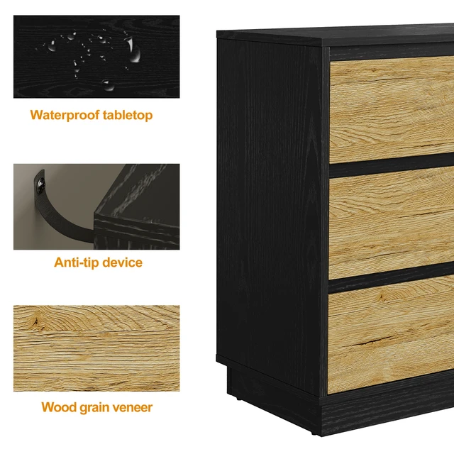 Alt view image 4 of 7 - Large Nightstand, Tall End Table with 3 Drawers Large Bedside Table with Hidden Pull-Out System Nightstand for Study
