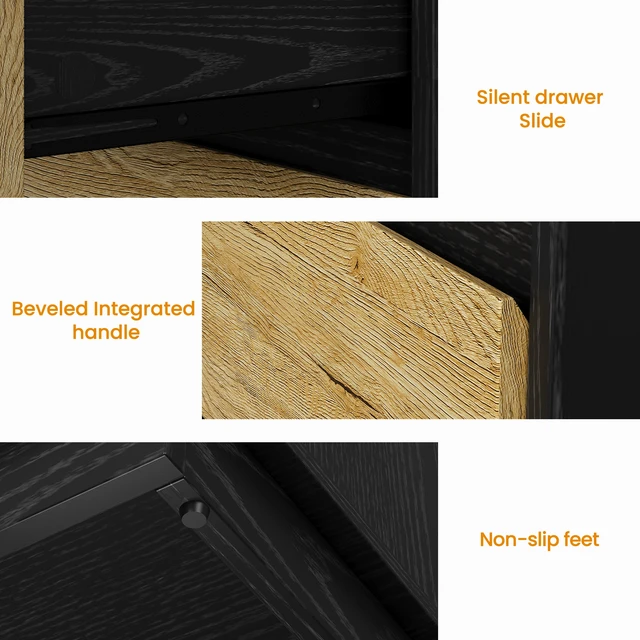 Alt view image 5 of 7 - Large Nightstand, Tall End Table with 3 Drawers Large Bedside Table with Hidden Pull-Out System Nightstand for Study