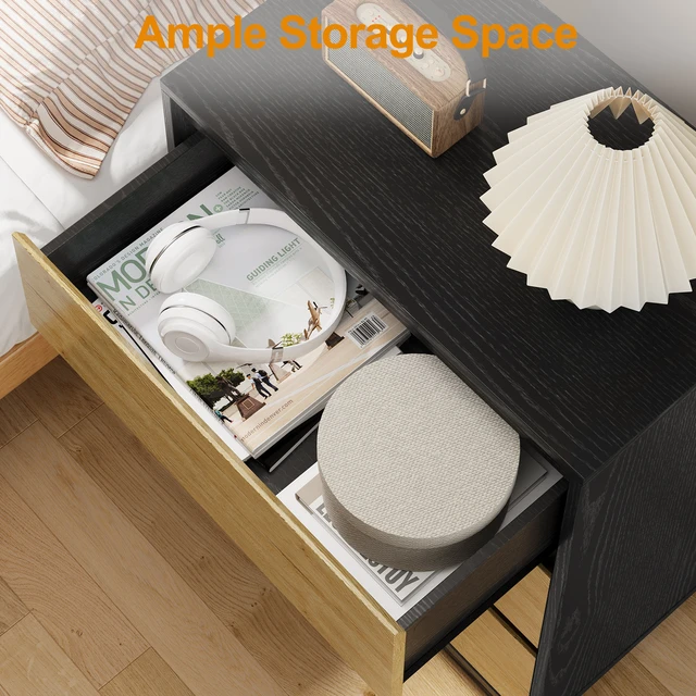 Alt view image 3 of 7 - Large Nightstand, Tall End Table with 3 Drawers Large Bedside Table with Hidden Pull-Out System Nightstand for Study