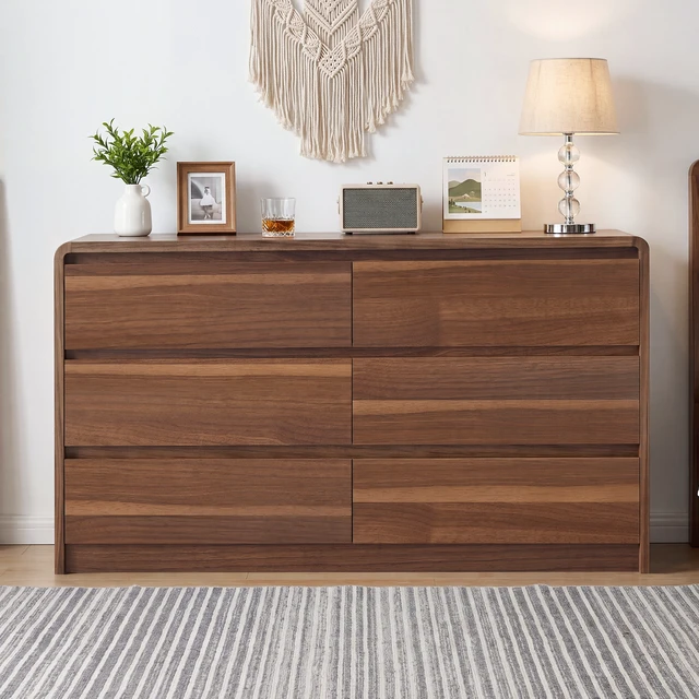 Alt view image 3 of 7 - Dresser, 6 Drawer Dresser with Spacious Countertop Storage Cabinet with Concealed Handles and Rounded Corner Design